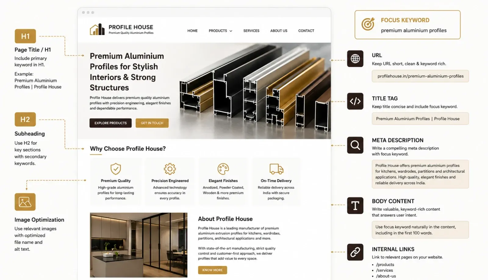 Profile House On Page Content SEO For Aluminium Profiles Service Delivered Img