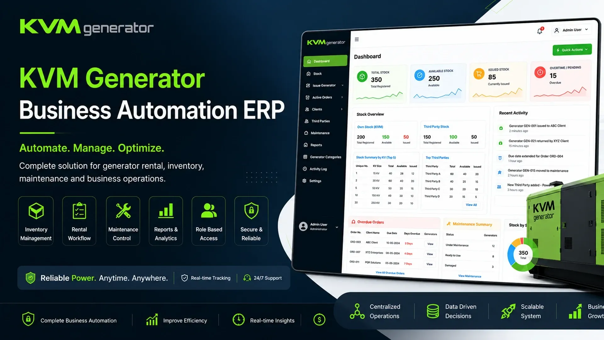 Workflow Automation ERP For KVM Generators Rentals Hero Img